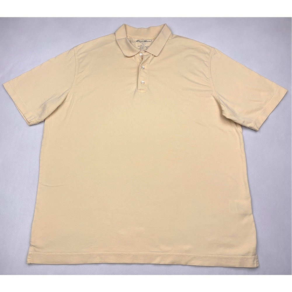 Eddie Bauer Men's Large Yellow 100% Pima Cotton Short‎ Sleeve Polo Shirt Size L